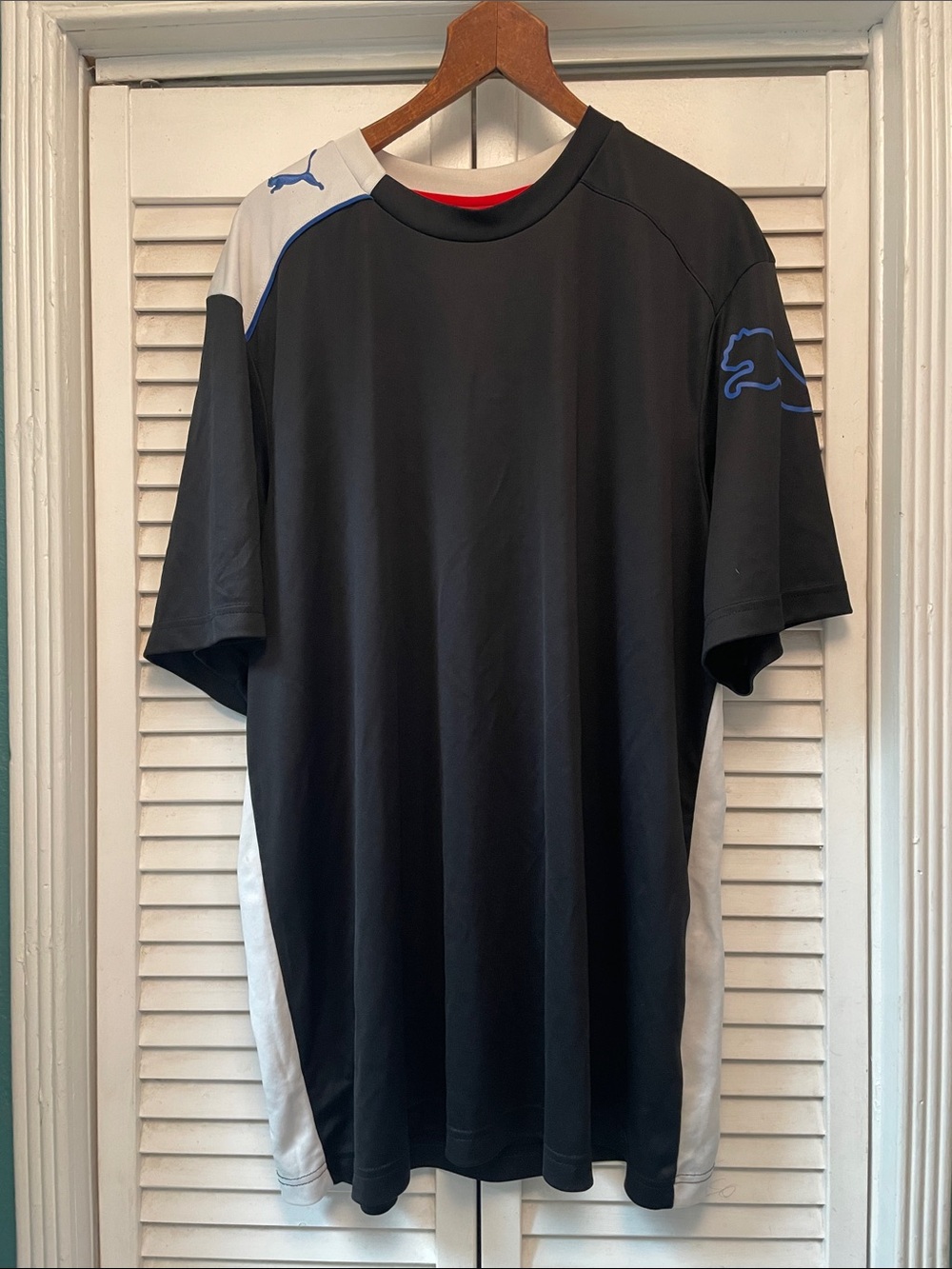 Puma Black and White Men’s Performance Jersey with Blue Logo
